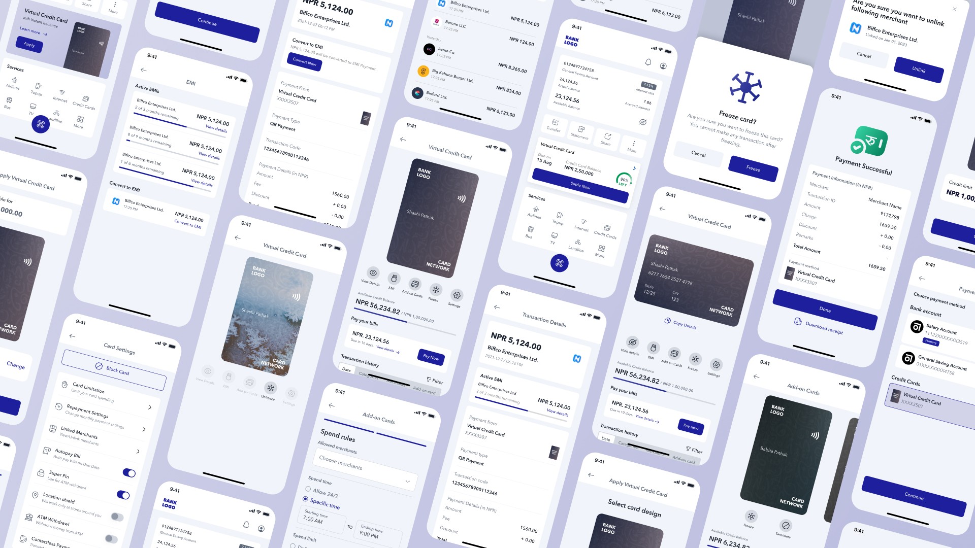  Showcasing UI designs of Virtual Credit Card project